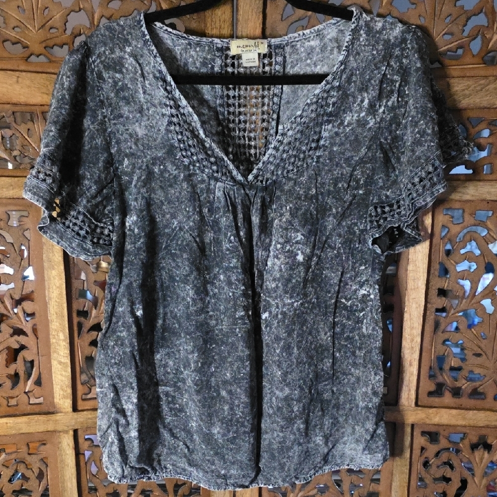 🌟 ONE WORLD Charcoal Textured Blouse